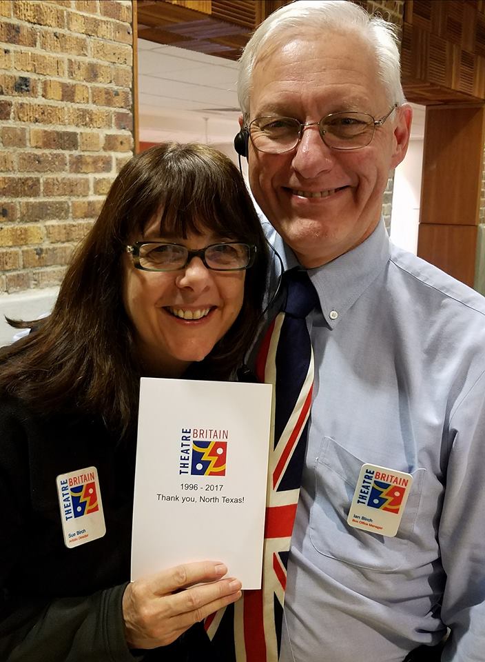 Sue and Ian at the last Theatre Britain show. Sue is holding up the theeatre Britian program.