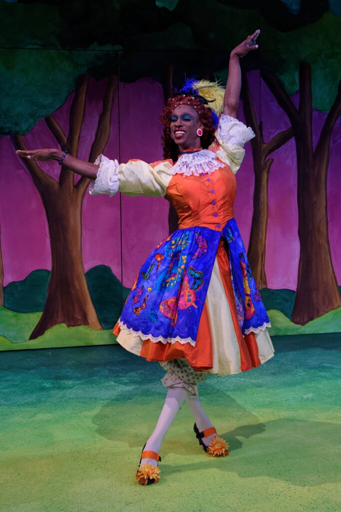 Ivan Jones as Planchet, the Dame, in 'The Three Musketeers'.